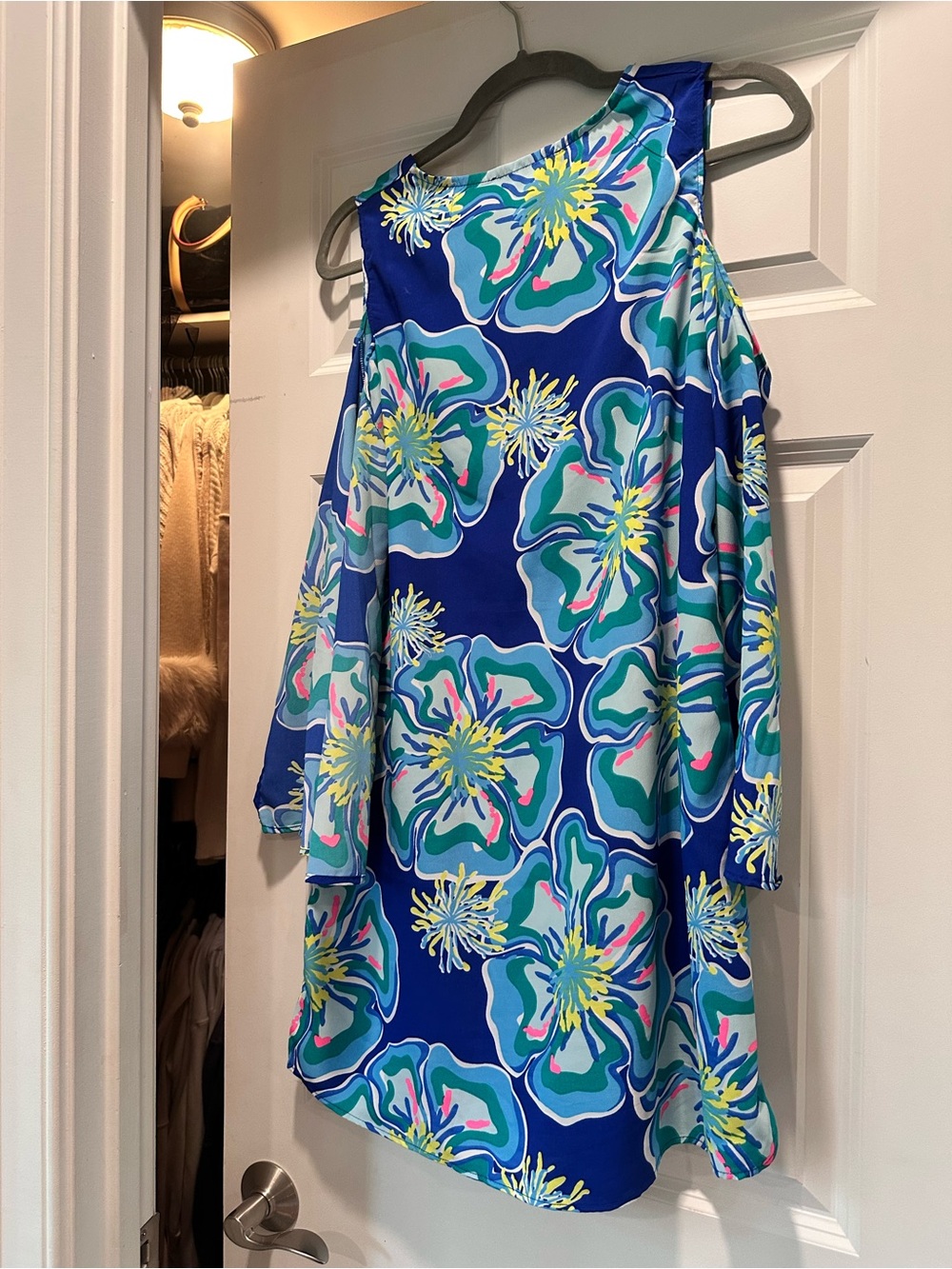 Southern Rock Blue Floral Cold-Shoulder Dress